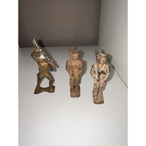 3 Antique Grey Iron Toy Soldiers  US‎ Vintage